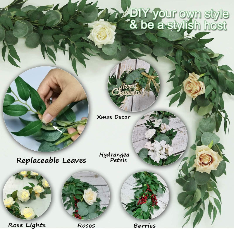 Trimgrace 4 Pack Artificial Eucalyptus Garland with Willow Leaves Each 6.5 Feet Fake Greenery Garland Vine for Table Runner Centerpiece Stairs DIY Garlands Decor - Image 4